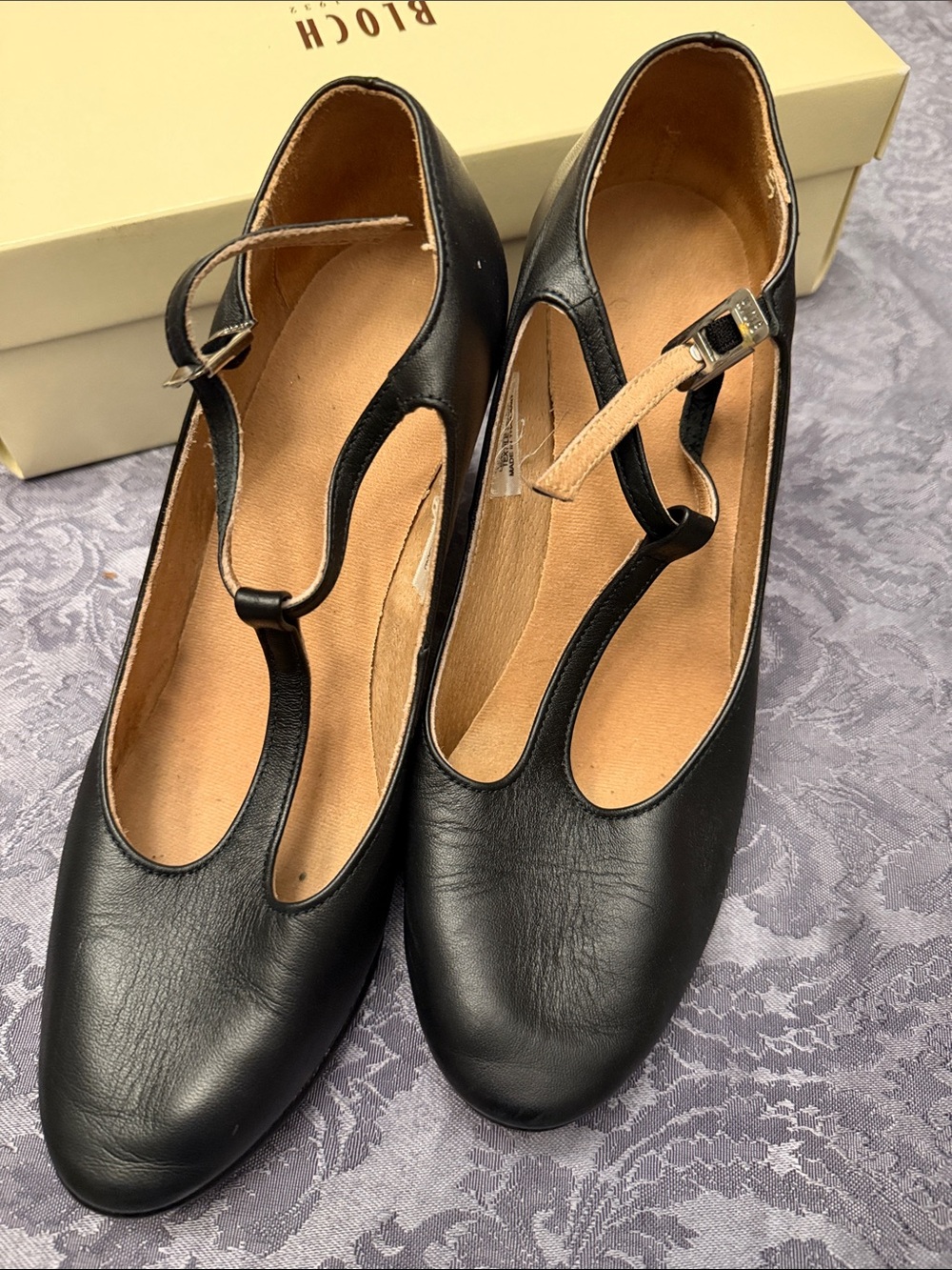Bloch Black T-Strap character Heels with Ankle Buckle